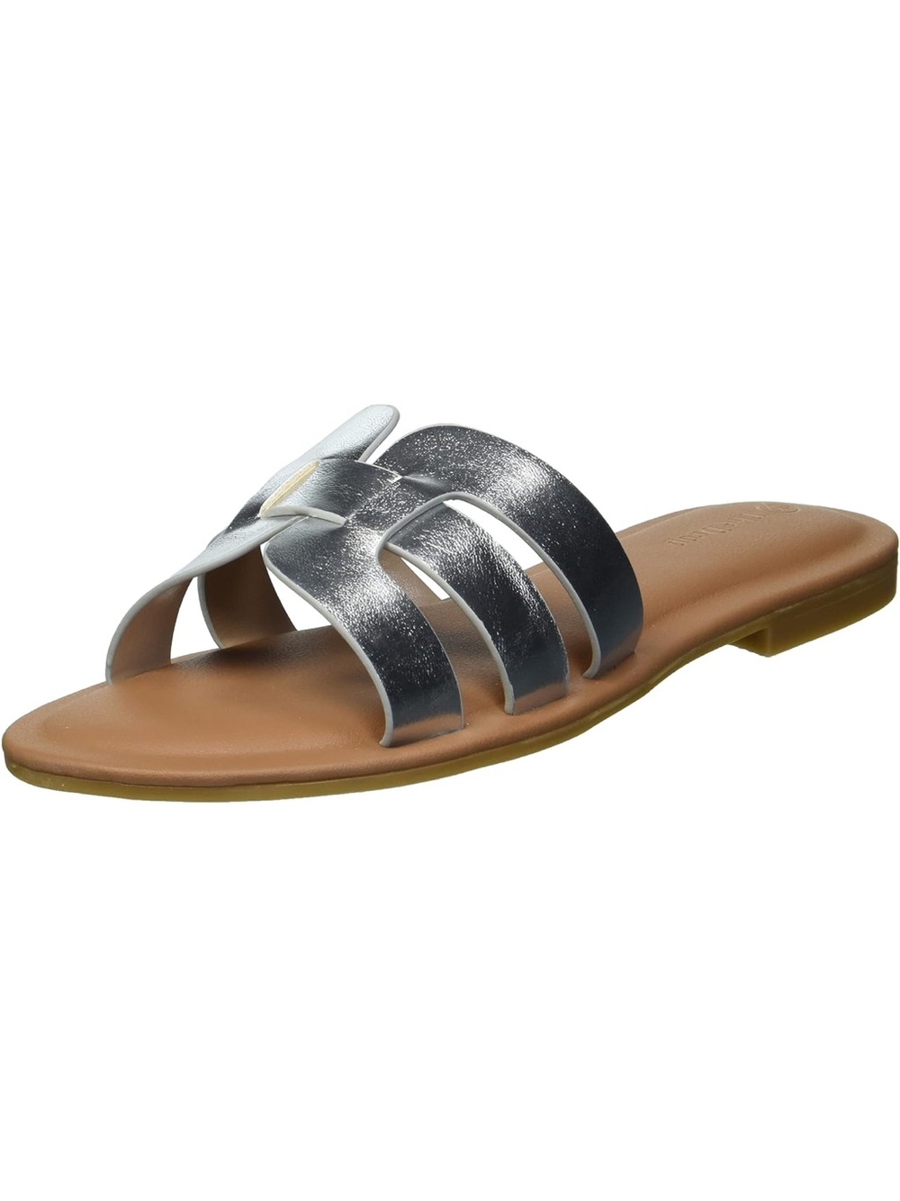 Women's Metallic Silver Triple-Strap Slide Sandal